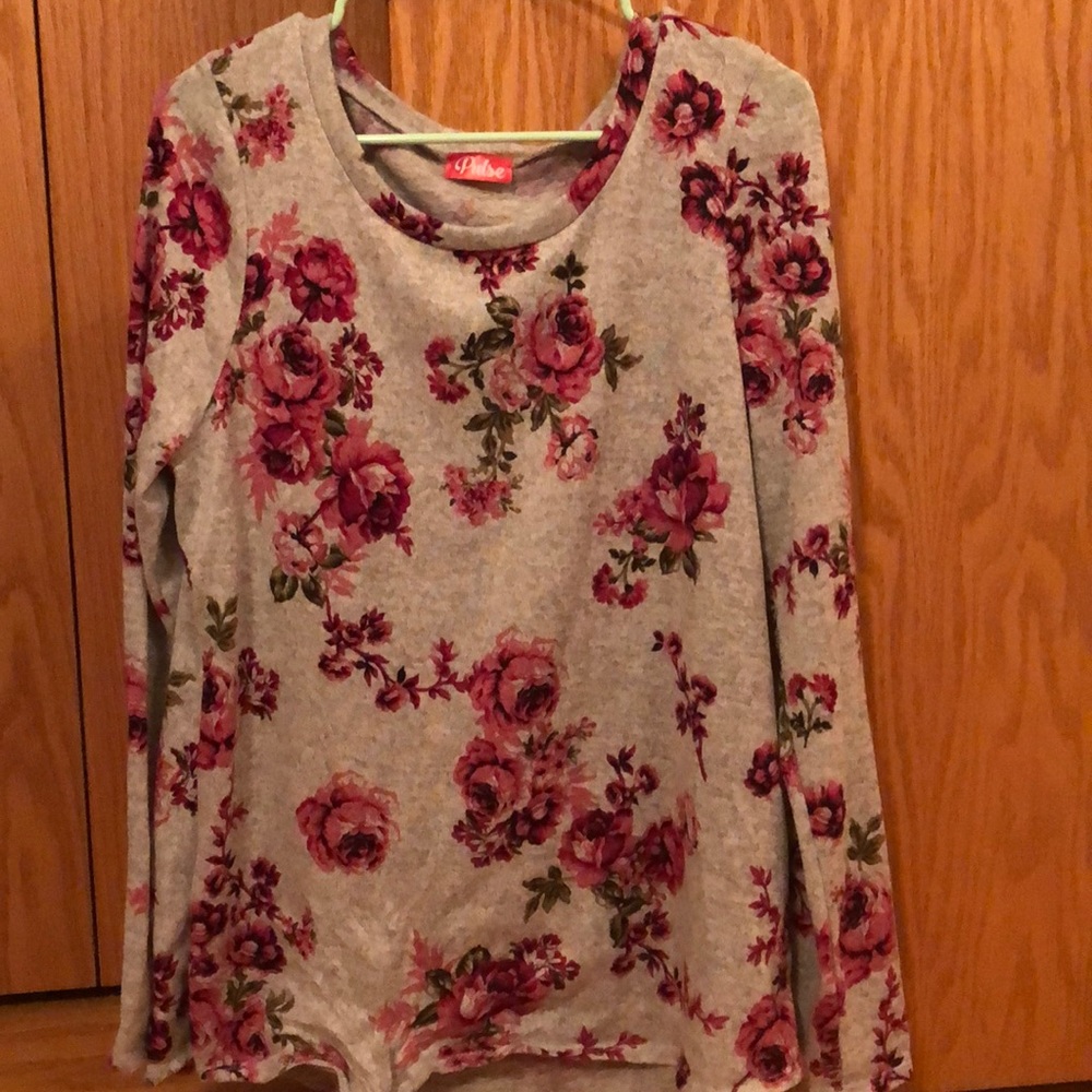 Pink and Gray Floral Sweater